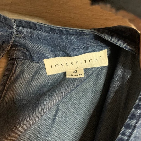 Love Stitch Tencel Chambray Jumpsuit Drawstring Waist Sleeveless Blue Size M - Picture 9 of 11